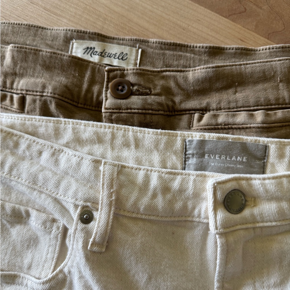 NWOT BUNDLE EVERLANE Curvy Cheeky 32 S Ecru & MADEWELL EMMET Wide Leg Crop 32 P